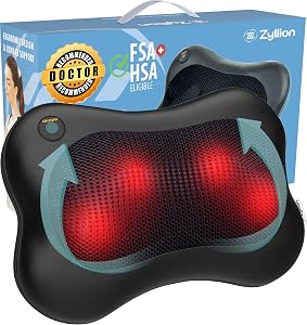 Zyllion Shiatsu Back and Neck Massager with Heat - 3D Electric Kneading Deep Tissue Massag